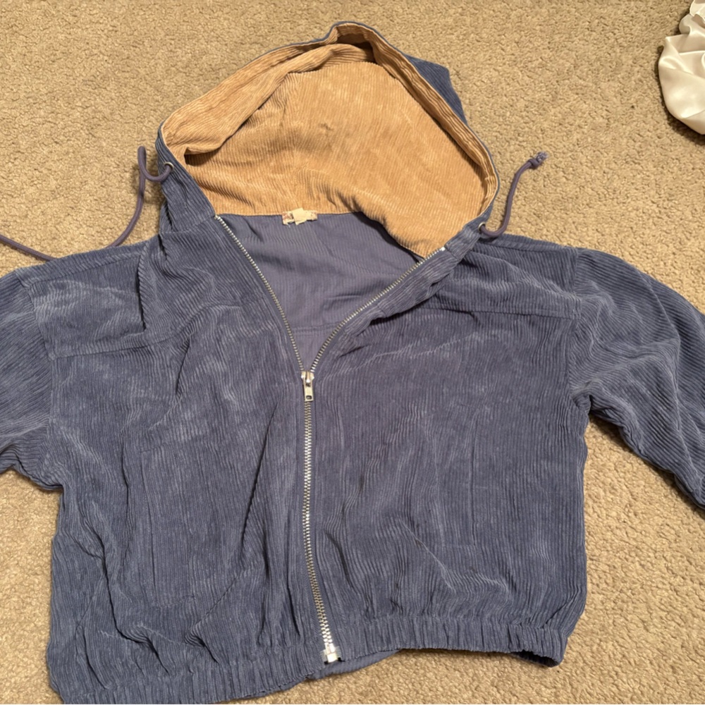 Blue Corduroy Zip-Up Hoodie
